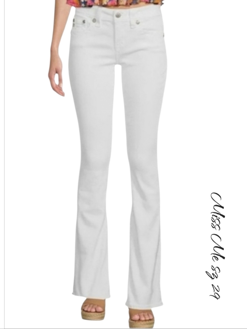 NWT Miss Me Silver Cross Stitch Flare Denim Jeans 29 Mid-Rise White Bootcut